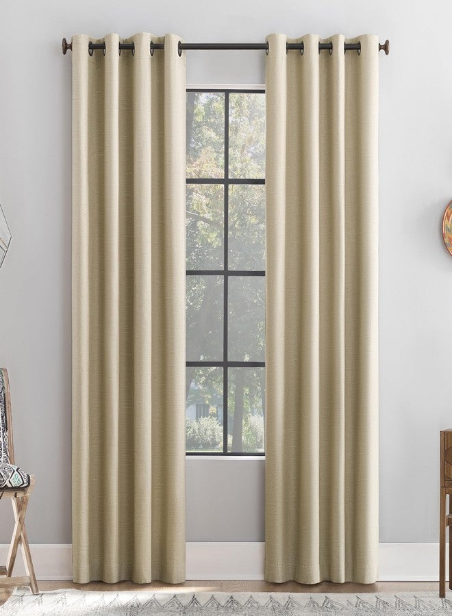 Archaeo Textured Linen Blend Grommet Top Curtain, 50" x 84", Stone - Image 1